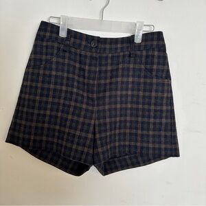 Mango High Waist Wool Plaid Shorts